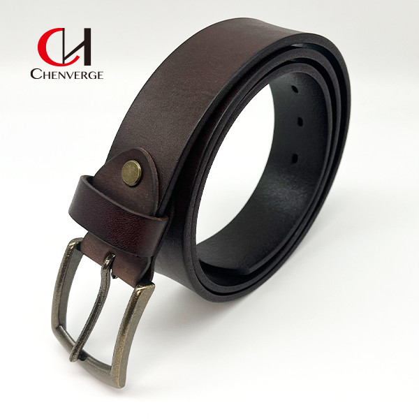 Standard Size Black And Brown Genuine Leather Belt With Metal Buckle