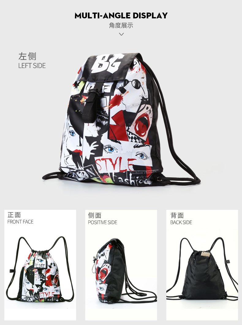 Foldable Students Waterproof Drawstring Bag Medium Size Customized Logo