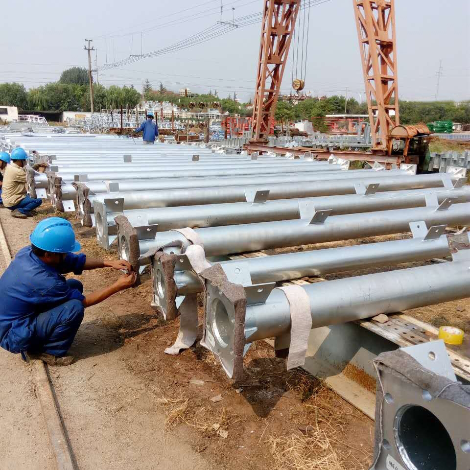 10KV - 1000KV Tubular Transmission Tower 4 Angle 2 Steel Pipe Pole Flanged Connected