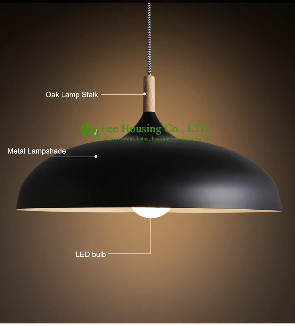Oak Lamp Stalk Metal Lampshade Lamp Led Bulb Lighting Pendant Light
