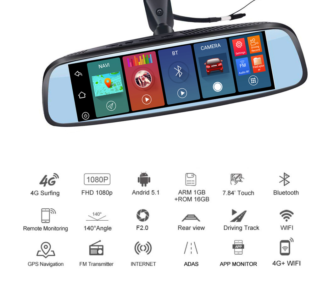 500mah Battery 2560*1440P Android Dash Cam With Motion Sensor