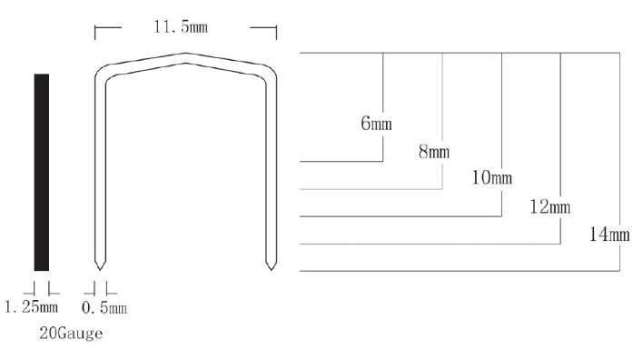 Stcr5019 Series 20 Gauge 11.50mm Crown 10mm Furniture Staple