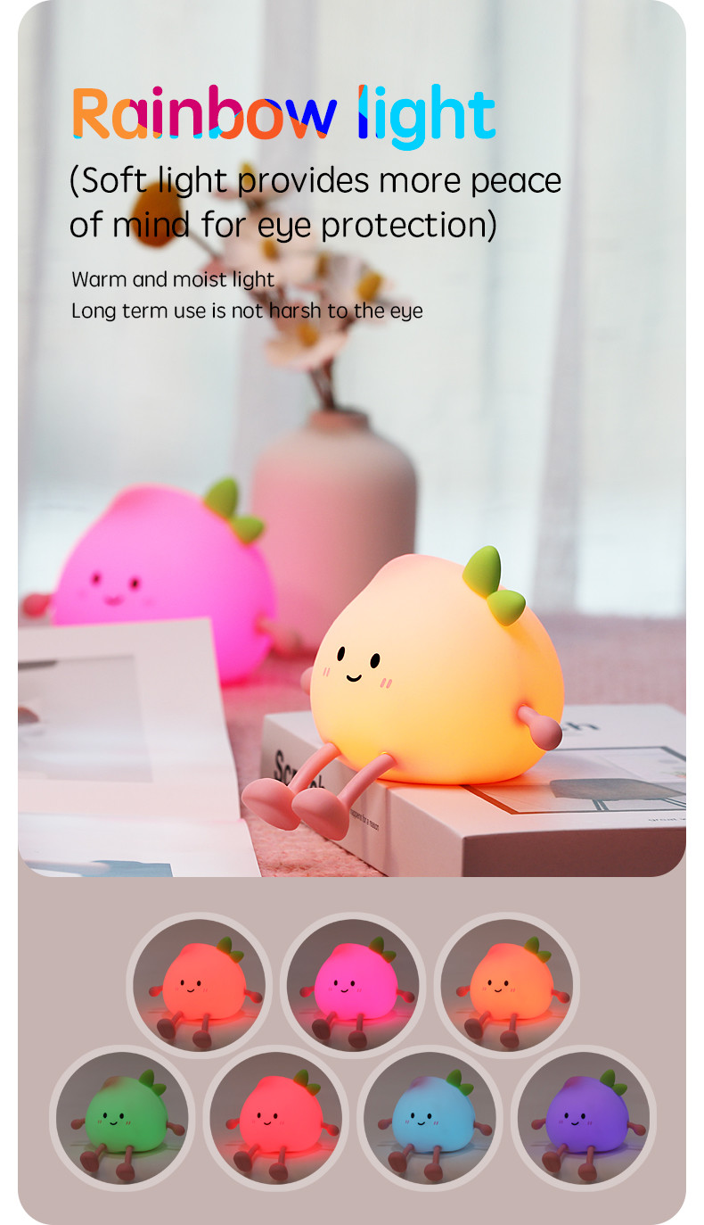 Latest Cute Peach Silicone Night Light Rechargeable Eye Protection Bedside Lamp For Baby Bedroom Colorful Peach Night Lighting