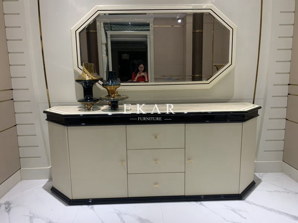Storage Cabinet French Style Marble Top Black And White Dining Room Sideboard W005D7