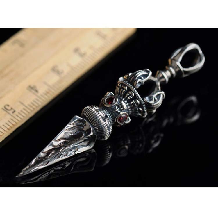 Men's Stelring Silver Wheat Chain Thai Silver Vintage Vajra Pestle Amulet Pendant Necklace(N6030809)