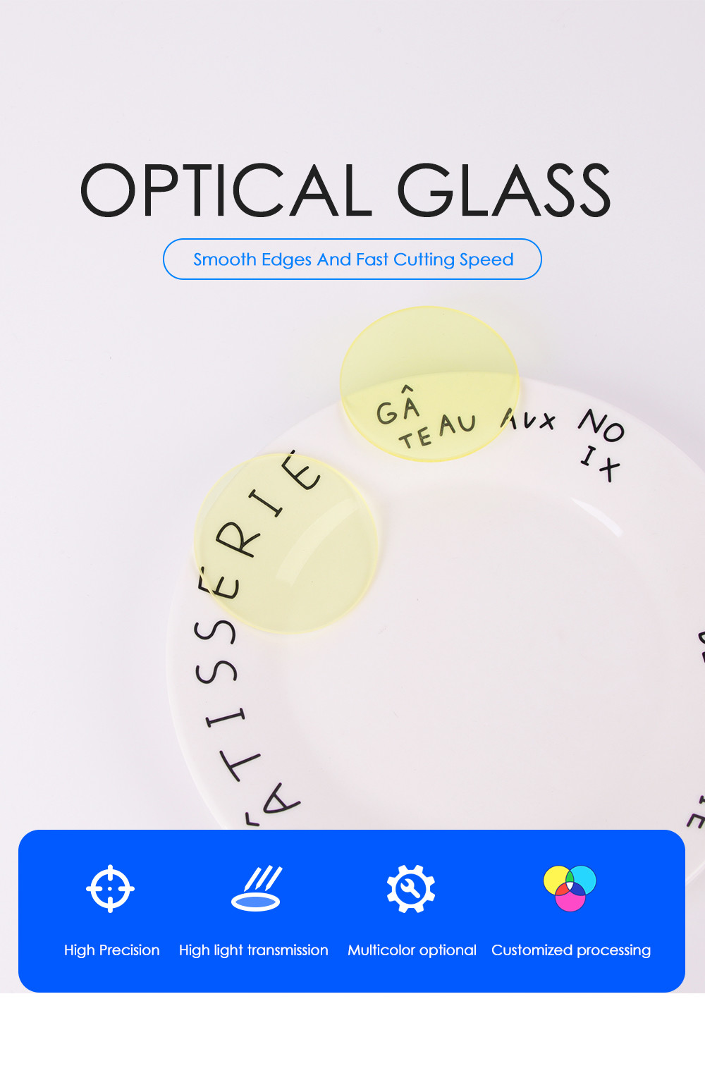 Manufacture Custom Optical 470nm LongPass Yellow Glass JB470 GG475 Filter Discs 470nm Pale Yellow Glass Optical Filter