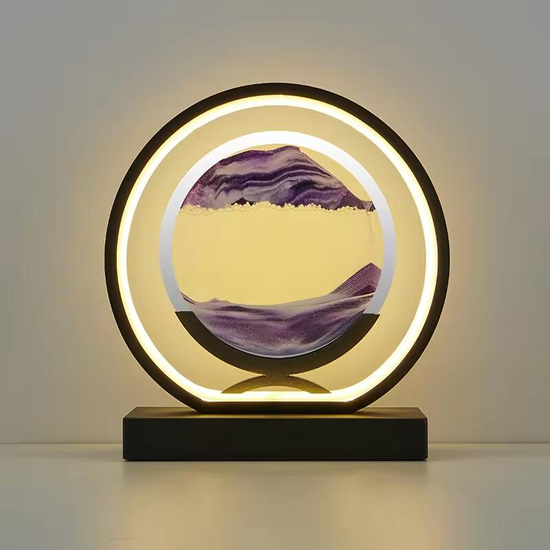 Round Glass 3D Deep Sea Sandscape in Motion Display Wooden Flowing Sand Frame