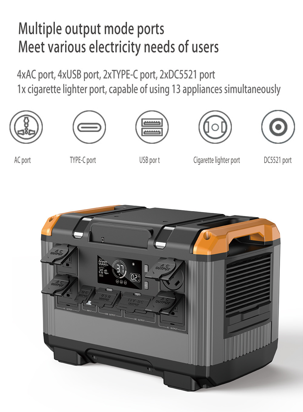 OEM Outdoor Solar Portable Power Station Generator 2400W Power Bank