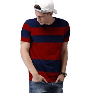 Street Style Striped T Shirt Mens , Red / Blue Color Block Tee Shirts Private Labeling Manufactures