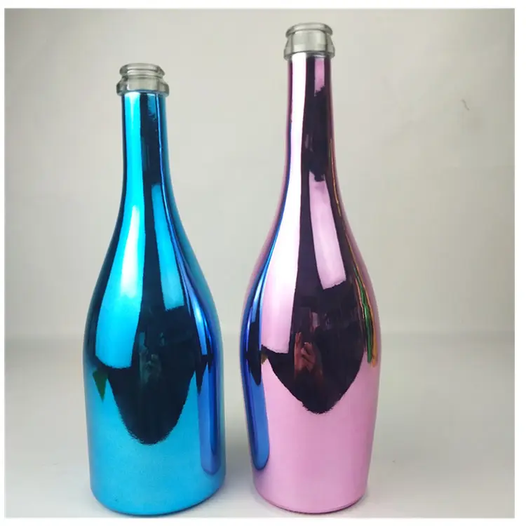 Custom Glass Bottle Round 750ml Empty Gold Plated Champagne Bottle