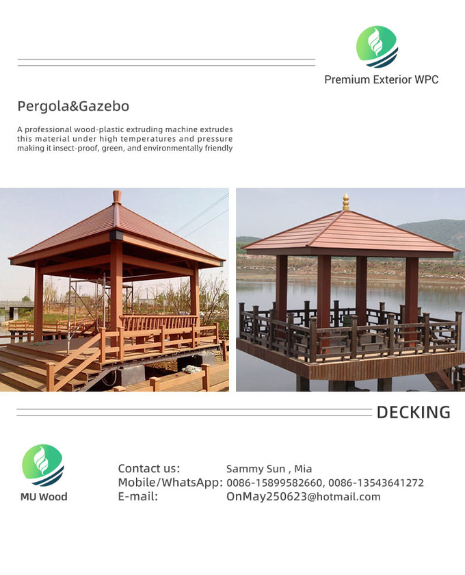 Lightweight WPC Gazebo Waterproof Outdoor Wood Gazebo Brown Color