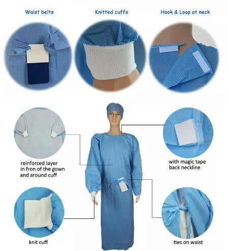 18gsm Surgical Antibacterial Disposable Protective Gowns