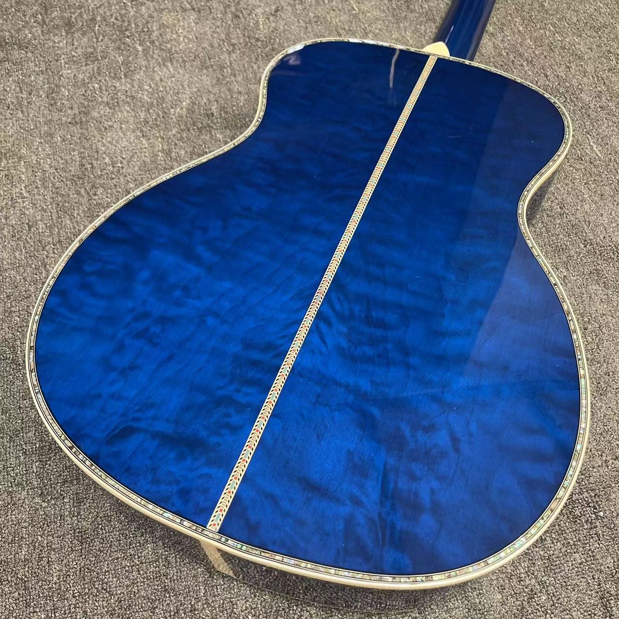 Custom Solid East Indian Rosewood Back Side OM Acoustic Guitar with Double Electronic EQ in Blue Color