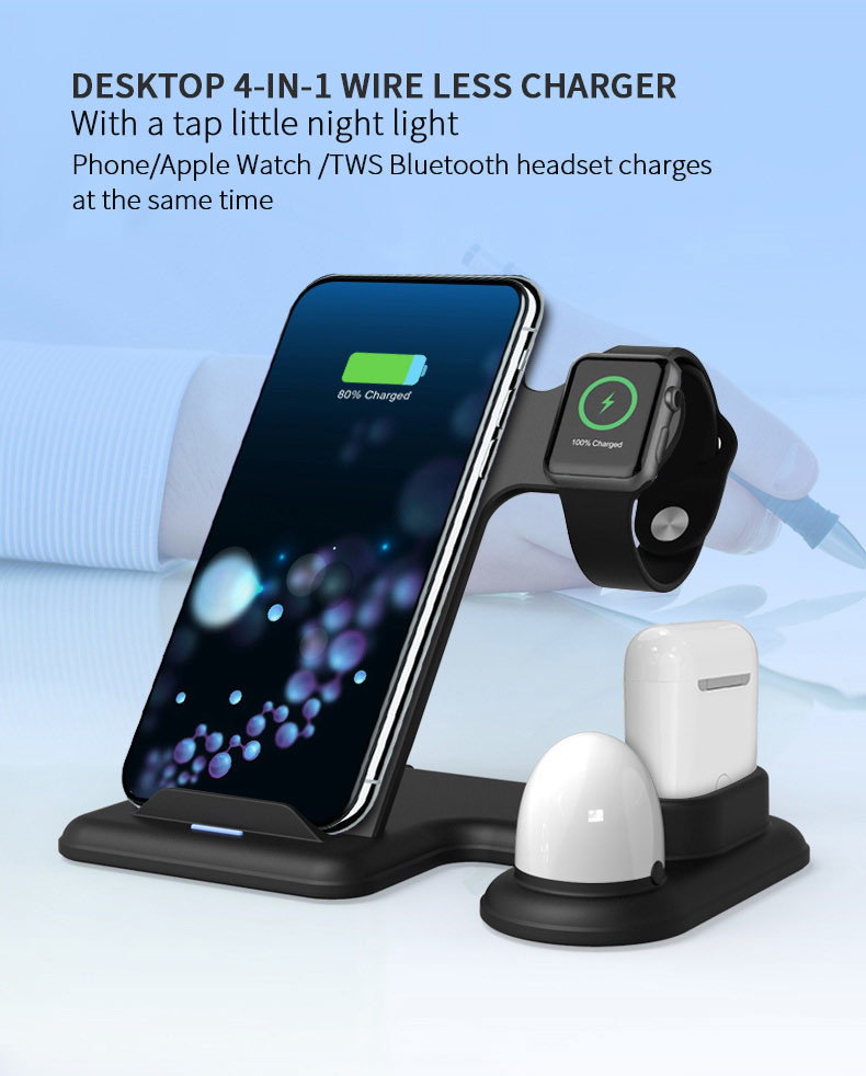 Desktop 4 In 1 15W Multi Function Wireless Charger Night Light Station