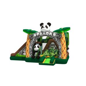  Lovely inflatable panda themed combo with double slide beside the bouncer inflatable pande cartoon in combo Manufactures