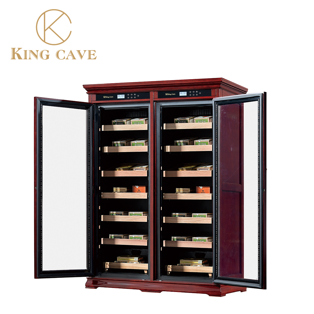 Luxury Wood Electric Cigar Display Cooler Humidor Cabinet With Dual Zone