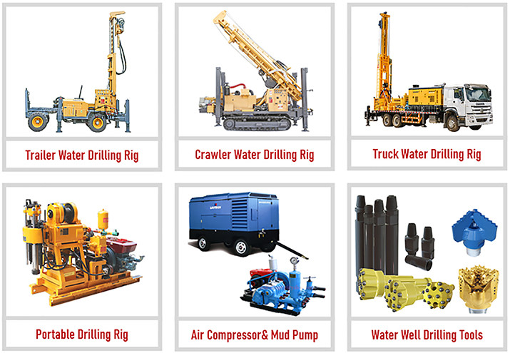 4 Wheels 180m Portable Hydraulic Water Well Drilling Rig Trailer Mounted