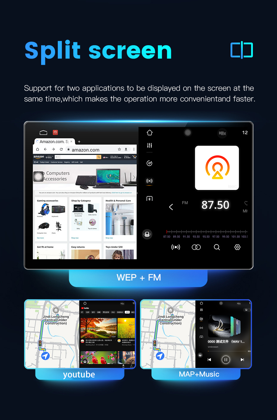 8 256g 5G Wifi DSP Stereo Audio 2 Din Android Car Radio Full fit screen GPS Built-in