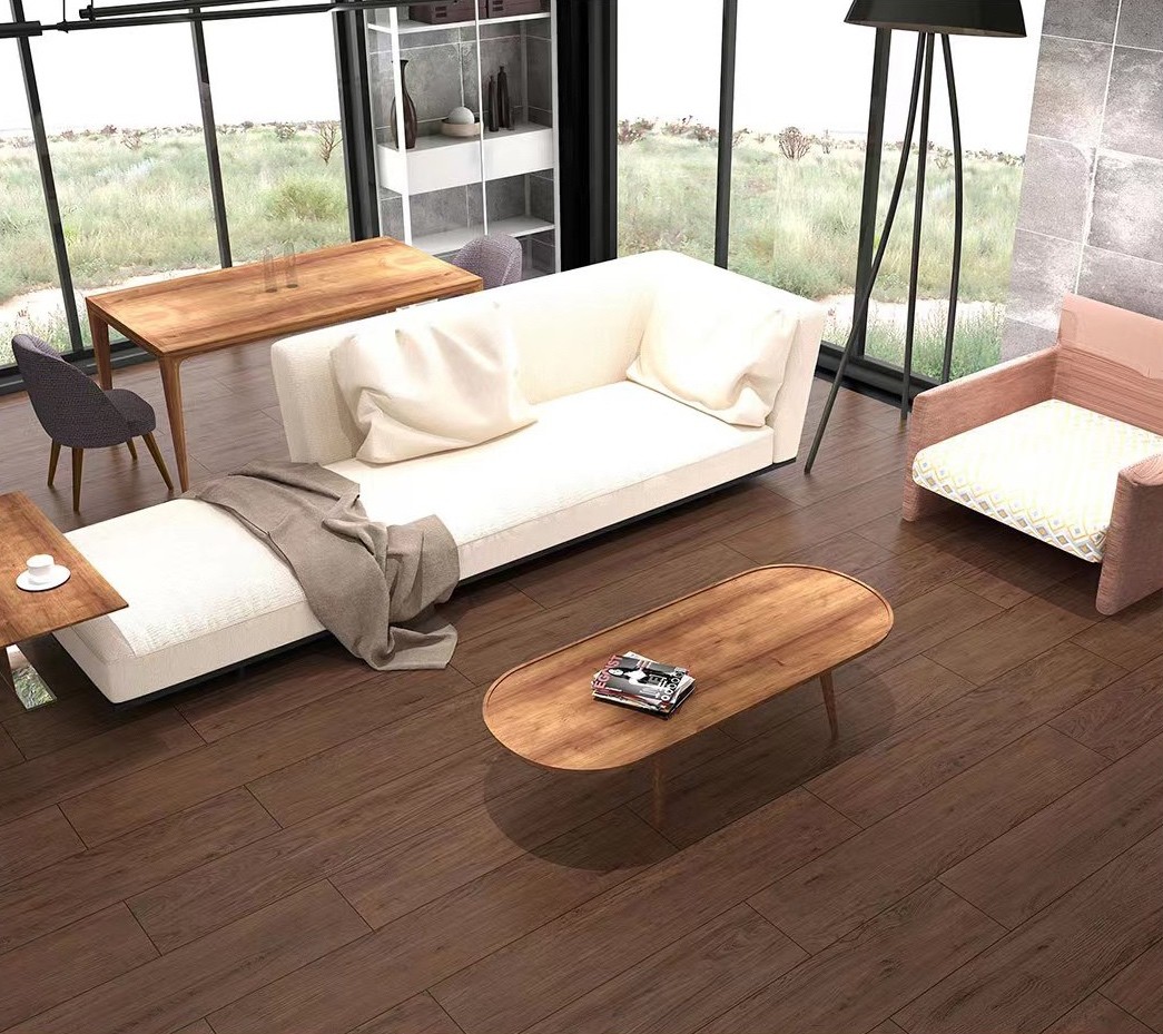Firebrick Wear-Resistant 200x1000mm Wooden Porcelain Strips For Bathroom Gray And Brown Inside Floor Strip