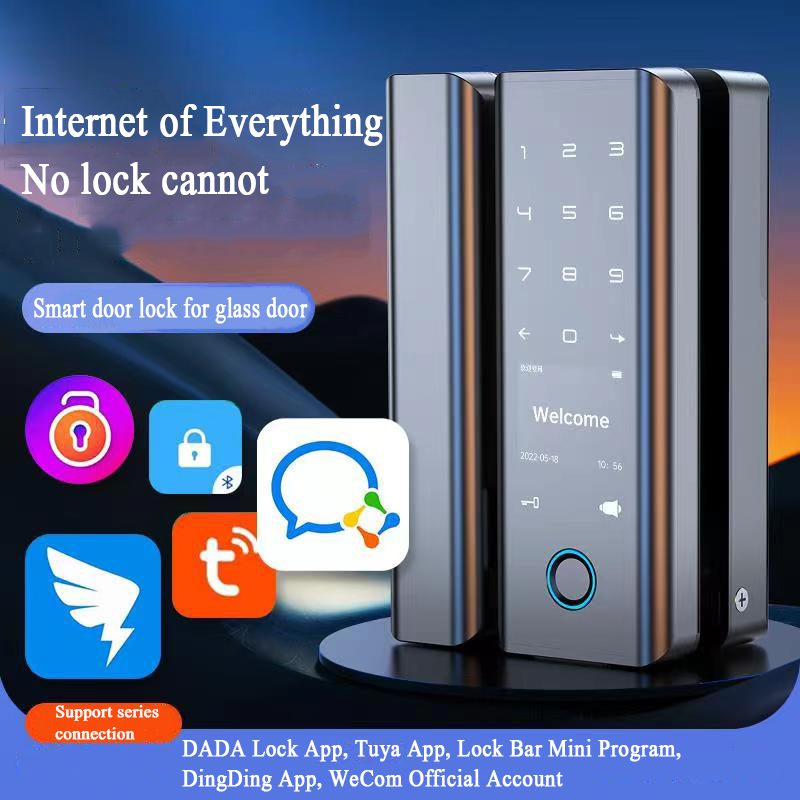 Black Glass Digital Door Lock with Smart Tuya Wifi and Security Fingerprint