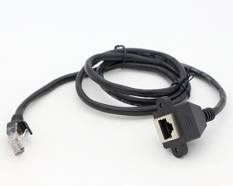 Custom 6FT Screw Locking Stud Network Ethernet Female Socket RJ45 Panel Mount Extension Cable