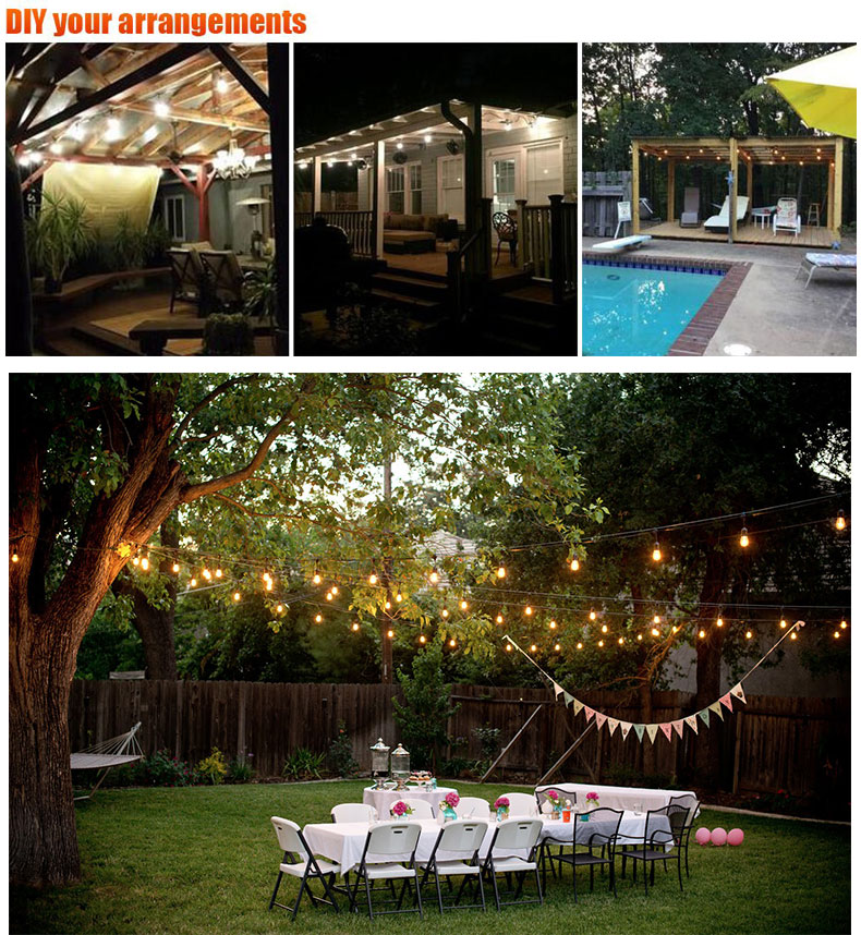 Christmas Waterproof connectable serial led string lights 48FT Outdoor String Lights E26 E27 S14 Edison Bulb included