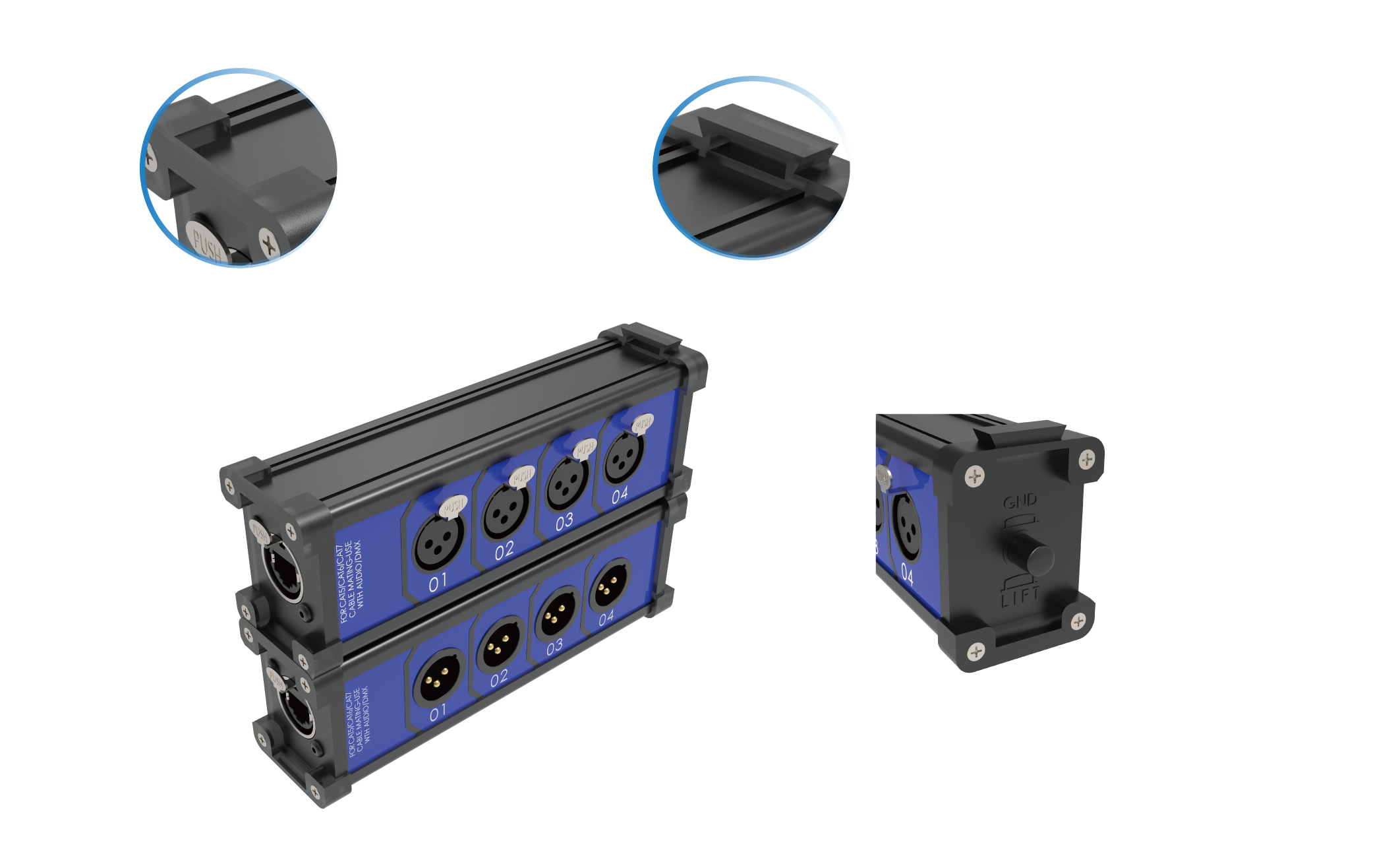 4-Channel Cat 5/6 Ethernet XLR Aluminum Ethernet Converter DMX RJ45 to 4 6.35 Combo Connectors Cable Audio Adaptor Extender Box