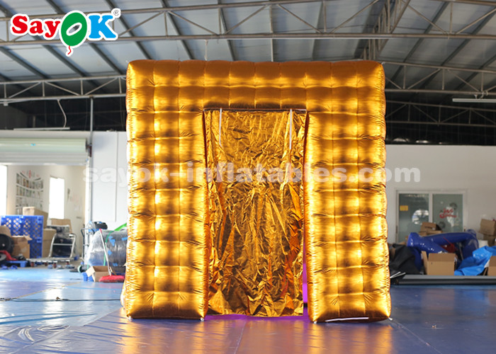 Event Booth Displays 2.5M Golden Inflatable LED Air Photo Booth With Colored Lights SGS ROHS