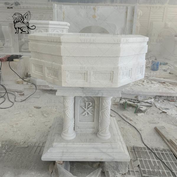 Marble Holy Water Font Natural Stone Catholic Baptismal Religious Chancel