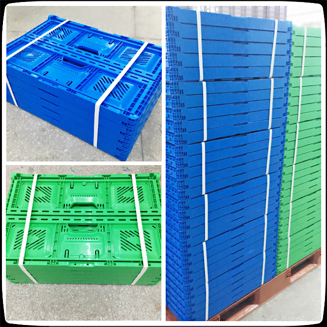 Yellow Rectangular Plastic Square Crate Folding Plastic Storage Bins External 508x338x245mm