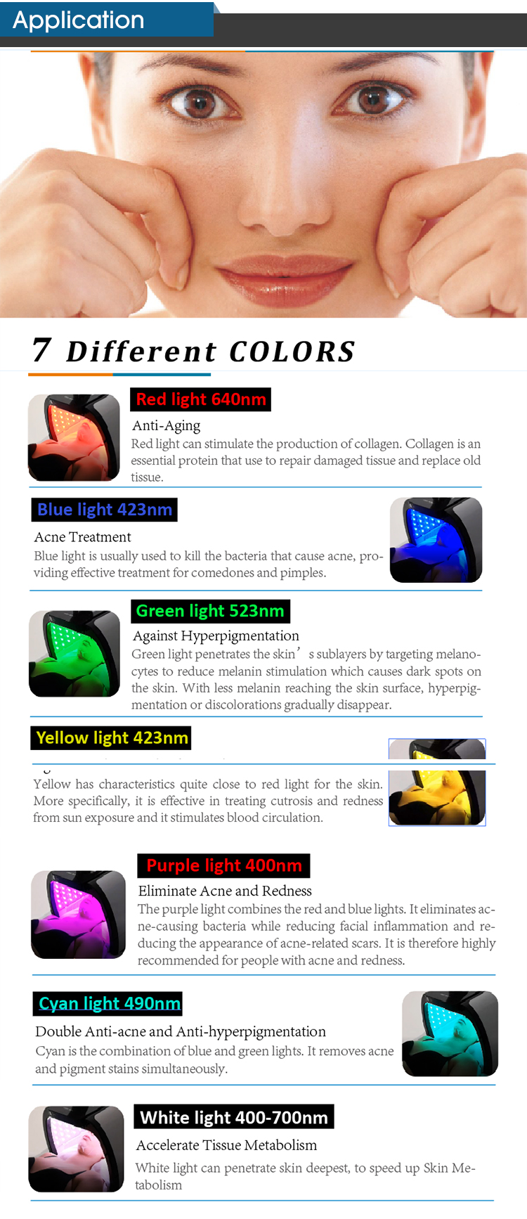 Skin Care Light Therapy Device 7 Color LED Light Therapy Rejuvenation PDT Anti-Aging Facial Whitening Machine