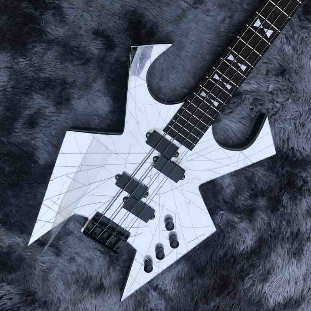 Neck Through Body Ebony Fingerboard 4 Strings Crack Mirror Electric Bass Guitar