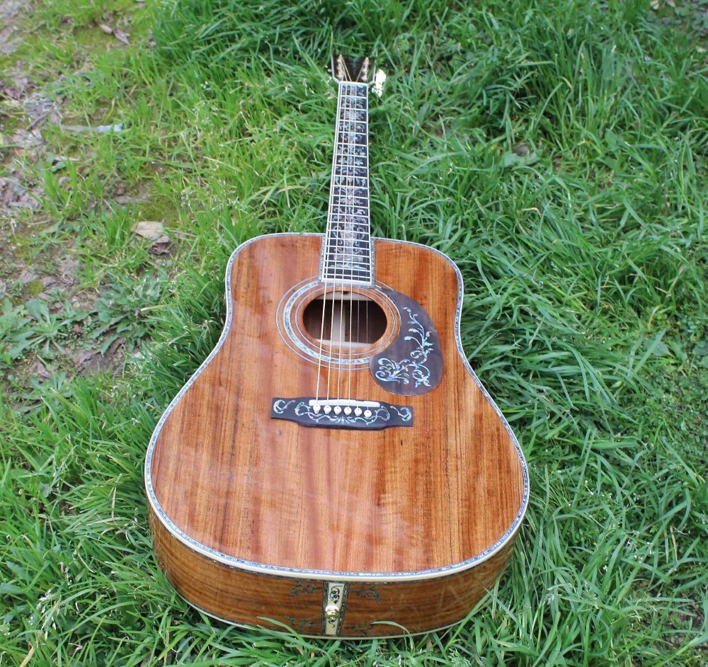 2020 New Handmade Cutaway Deluxe KOA Acoustic guitar solid koa wood with 100% all abalone inlay electric acoustic guitar