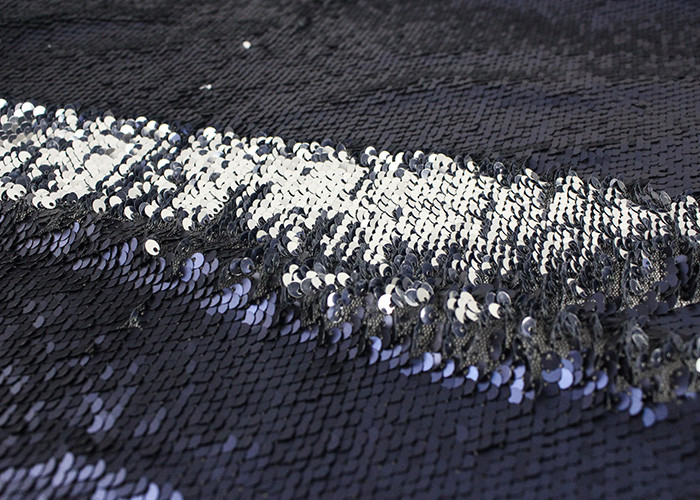 Navy Sequin Mesh Fabric , Embroidered Lace Fabric By The Yard For Evening Dresses