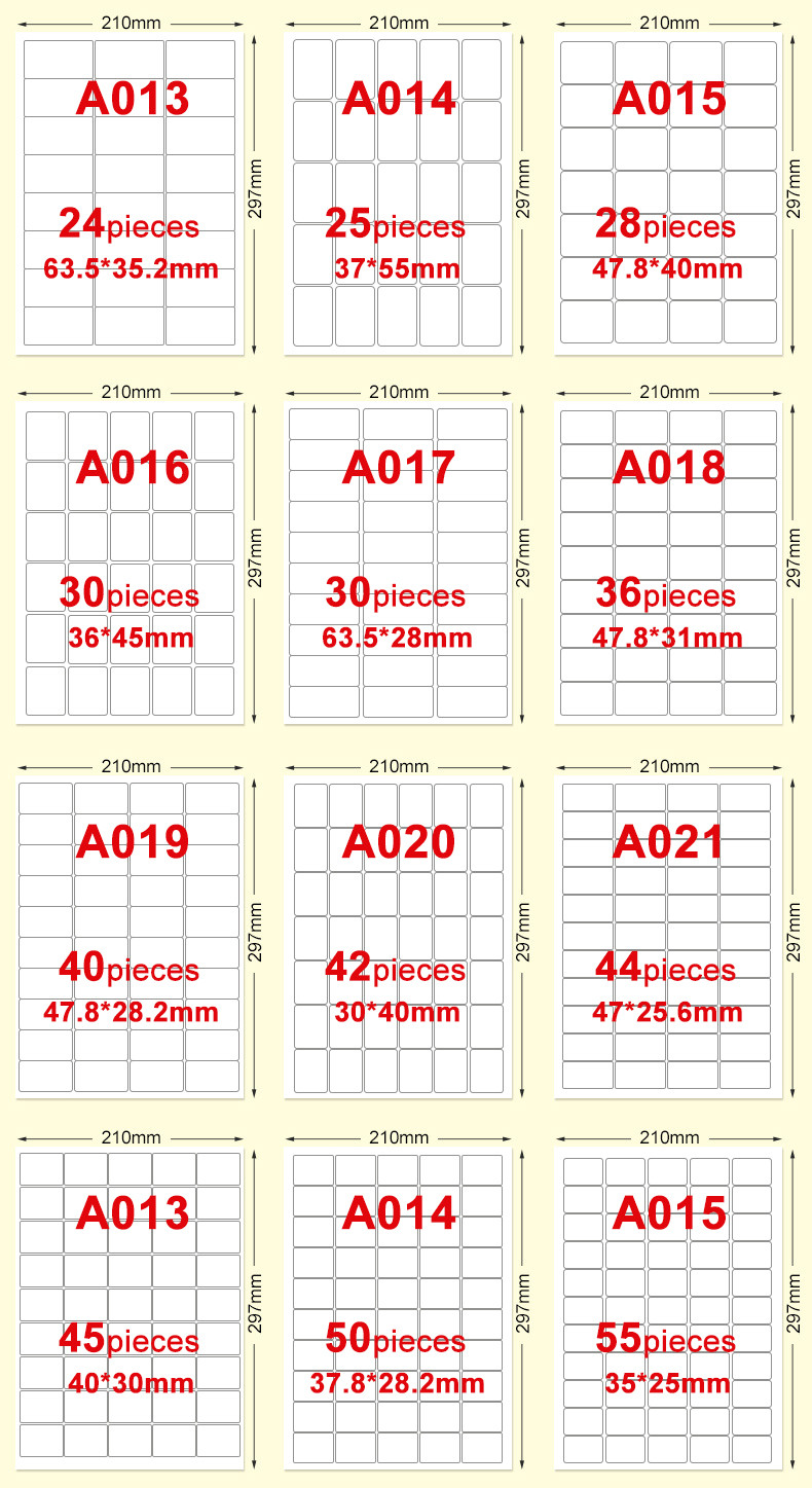 A4 80gsm Self Adhesive Label Sticker Paper For Printers Customized