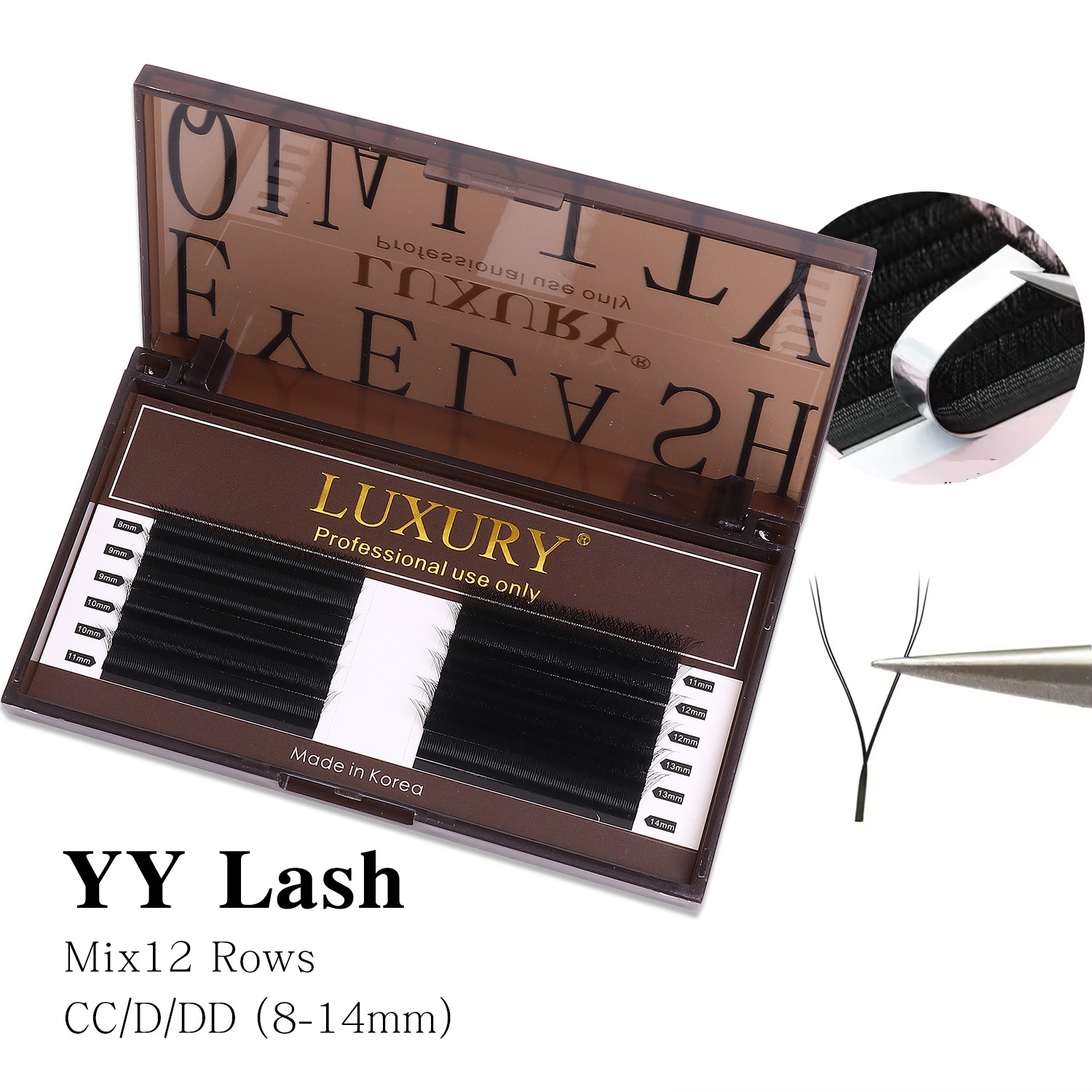 Mix 8-14mm Classic Individual Eyelashes Extension Black Matte Soft Natural Volume Eyelashes 12 Rows