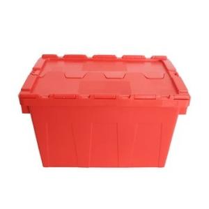 Transportation Plastic Crate with Attached Lid Industrial Stackable Security