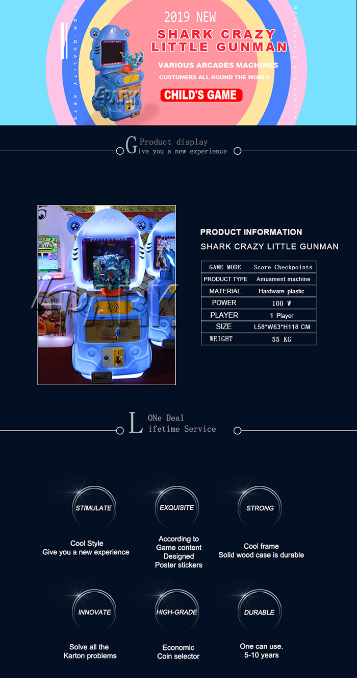 1 Player Amusement Game Machines , Kids LED Light Single Gun Shooting Game Machine