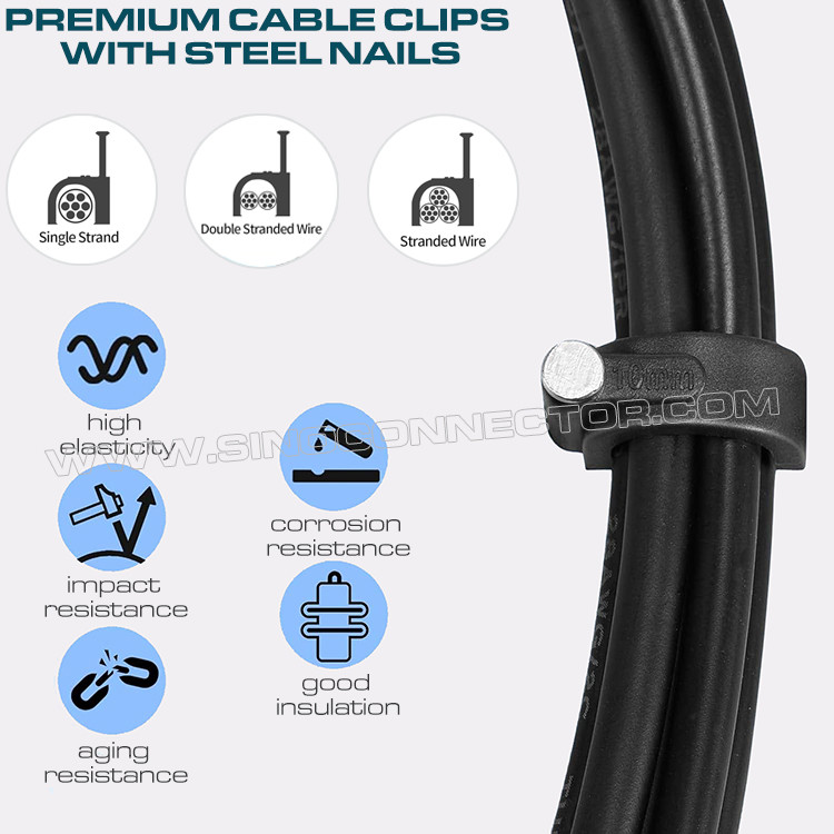 Cable Clips (Wire Clips, Nail Clips), Polyethylene, Black/White, U-Shaped, K-Type, 4mm~32mm, For Cable Management