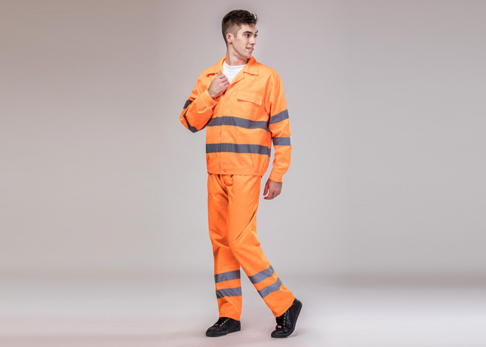 Double Stitching Safety Work Clothes High Visable Orange Jacket Bib Pants Suit