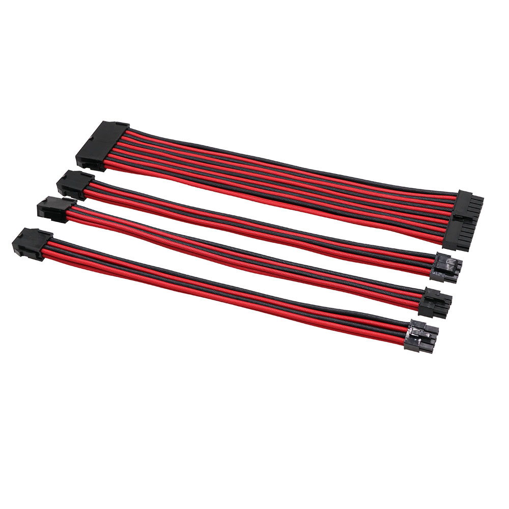 Sleeve Cable Extension ATX Power Supply Extension Cable PSU 18AWG 300mm Black RED