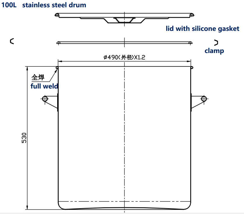 Silicone Gasket Stainless Steel Vat Drum 100L Barrel Type With Clamp