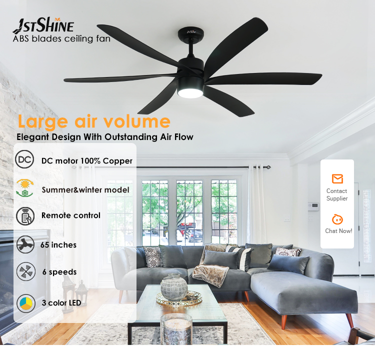 Modern Design 65" Industrial Ceiling Fan with Light and 6 ABS Blades Mulit Colors