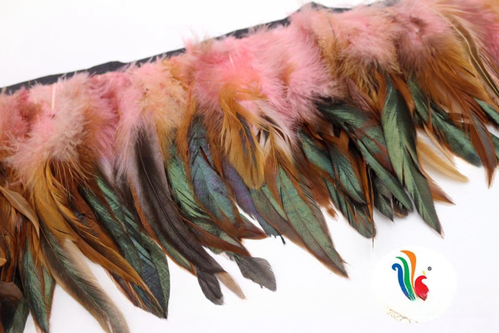 6-8inch Party Decoration Rooster Coque Feather Fringe Trim with Satin Ribbon Tapes