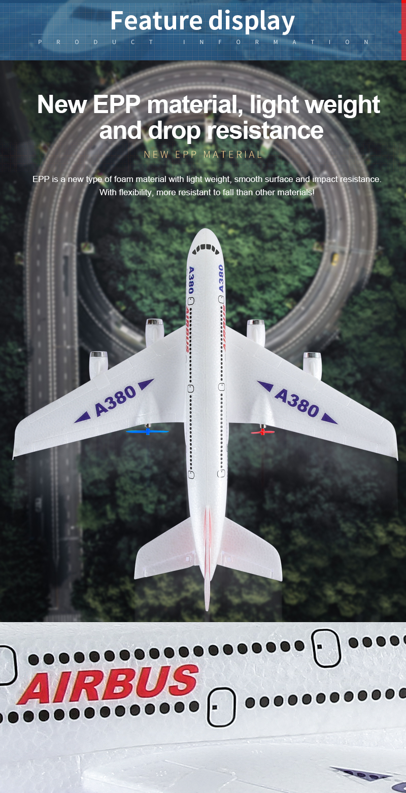 A380 747 2.5 RC Airplane 2.4G Fixed Wing Plane 6 Gyro Kids Radio Aircraft Long Flight Time with 3.7V/500mAh Lipo Battery