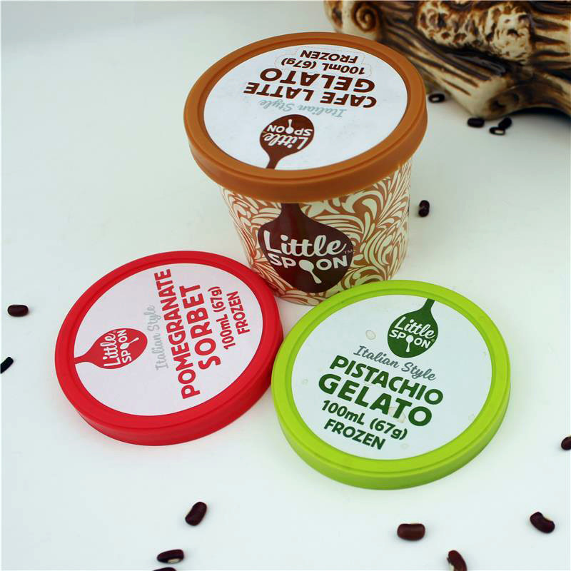 PE Coated Ice Cream Paper Cup With Lid Plastic Spoon Double Wall Packaging