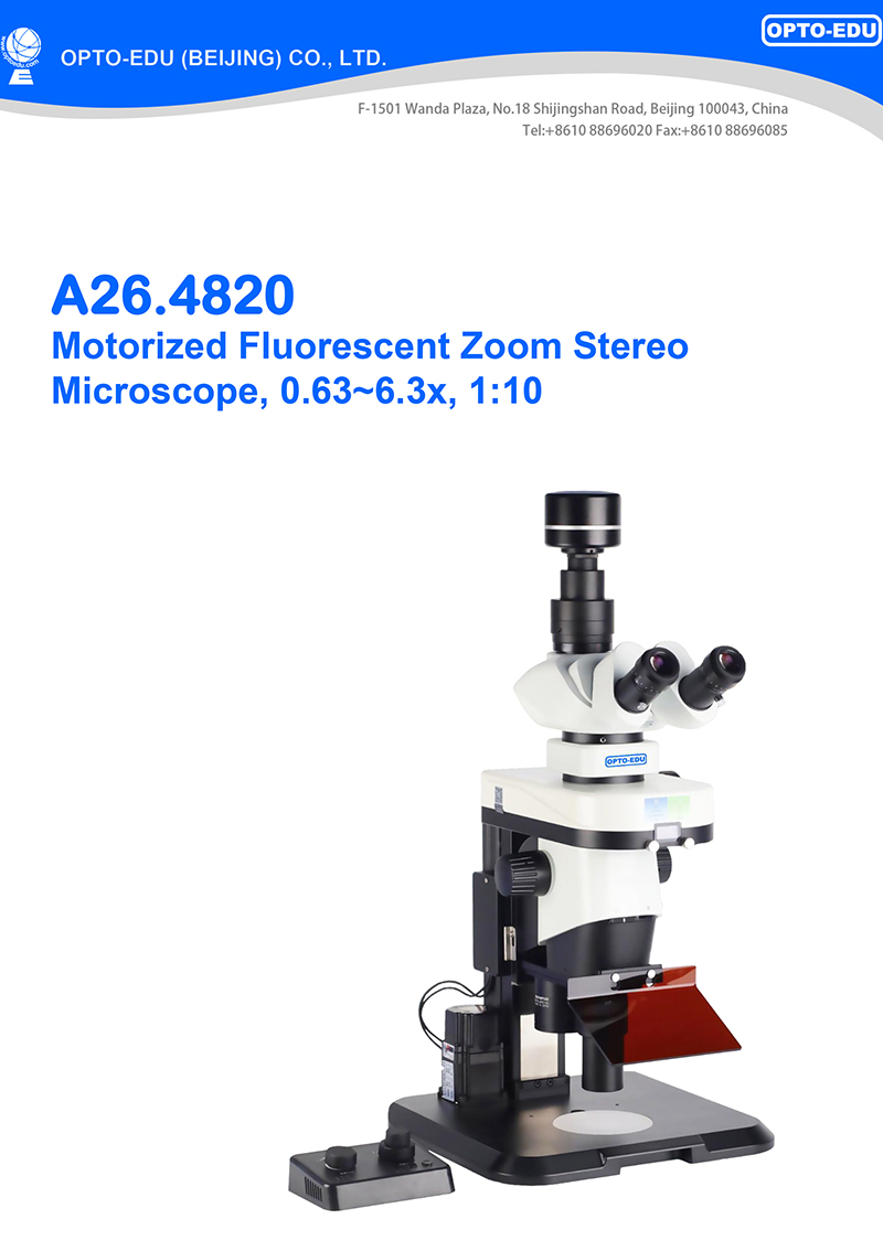 OPTO-EDU A26.4820 Motorized Fluorescent Zoom Stereo Microscope 0.63~6.3x 1/10