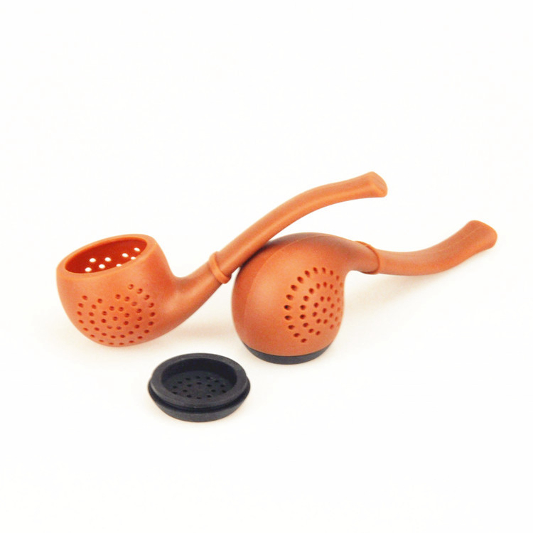 2018 New Promotional Gift Fancy Funny Unique Silicone Tobacco Pipe Shape Green Coffee Tea Bag Tea Infuser