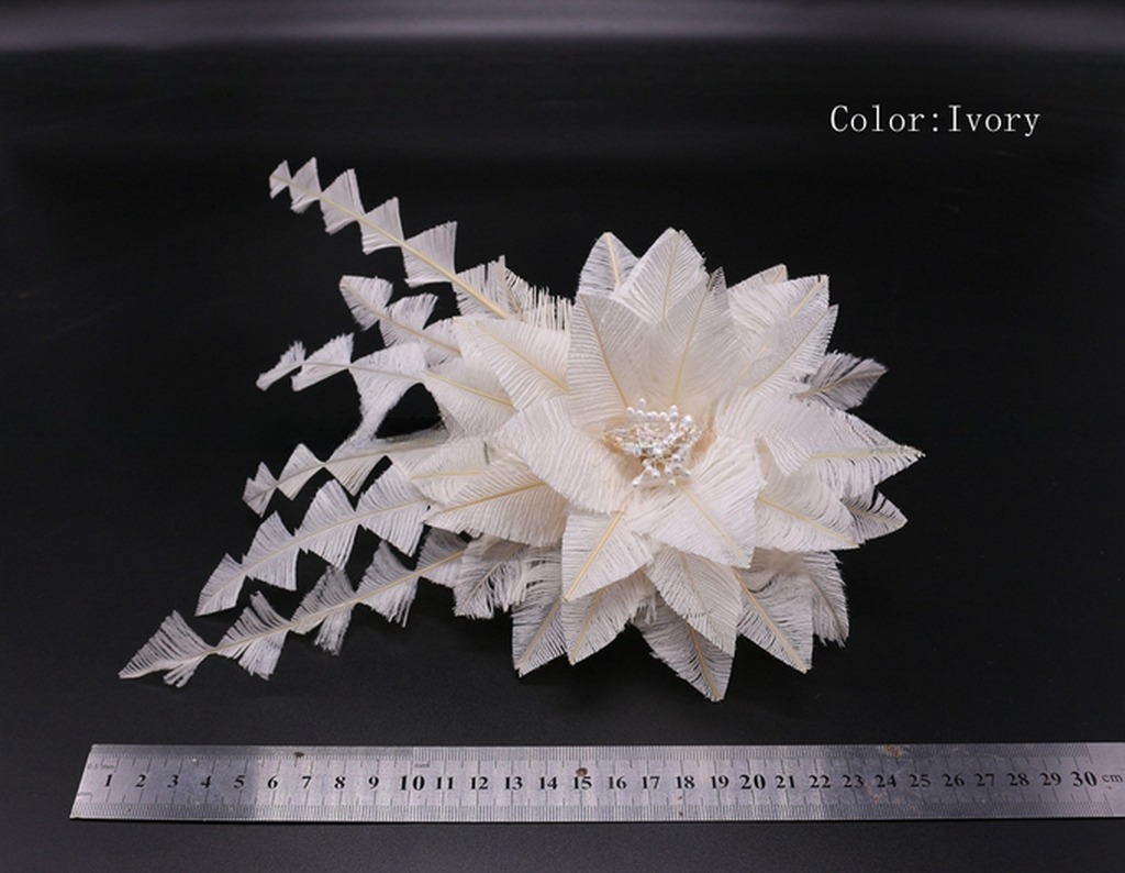 Party Decoration Stripped Ostrich Feather Flower Mount With Wire Accessory 15x20cm