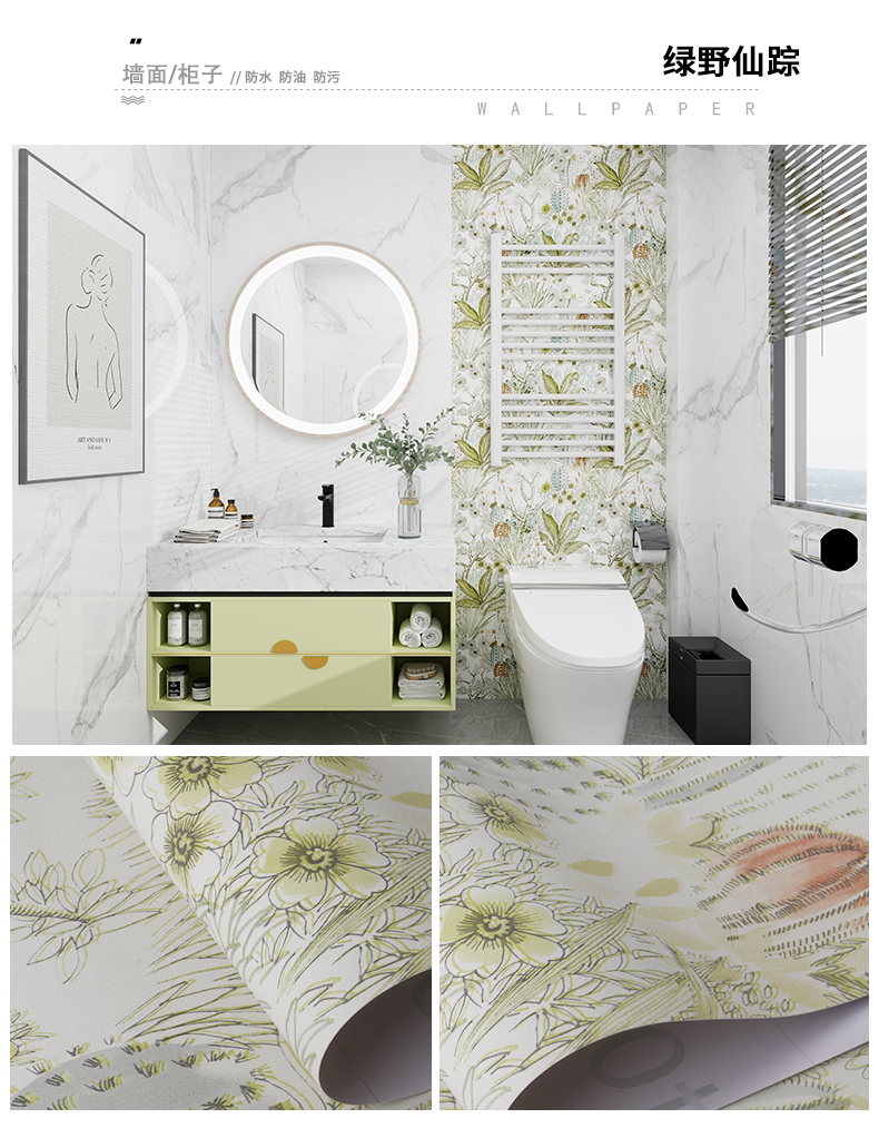 Waterproof 3D Vintage Hand-Painting Self Adhesive Wallpaper Peel Stick Floral Wallpaper